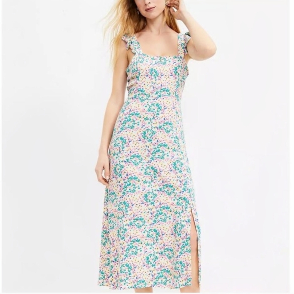 LOFT Multicolor Confetti Midi Dress Size 12 Casual Feminine Boho Spring Summer